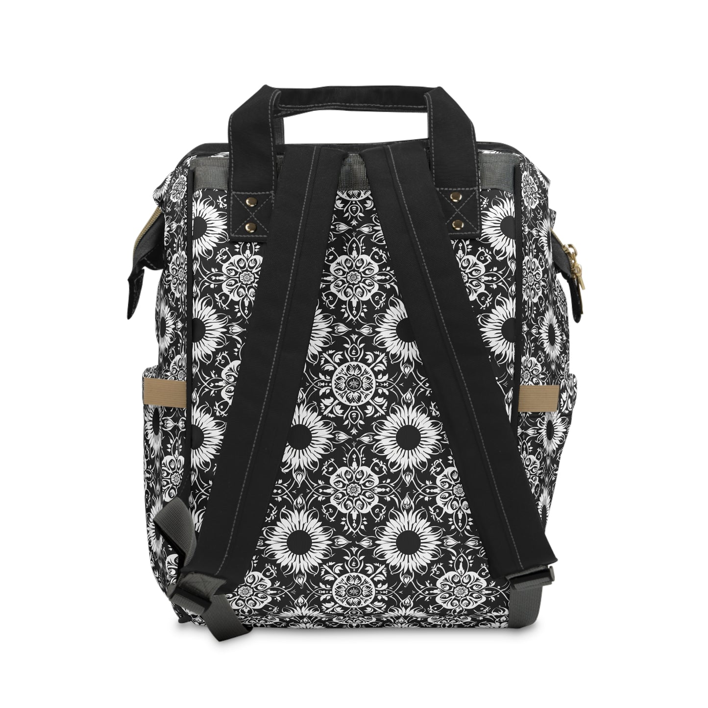 Elegant Mandala Design with Black and White Sunflowers Multifunctional Diaper Backpack