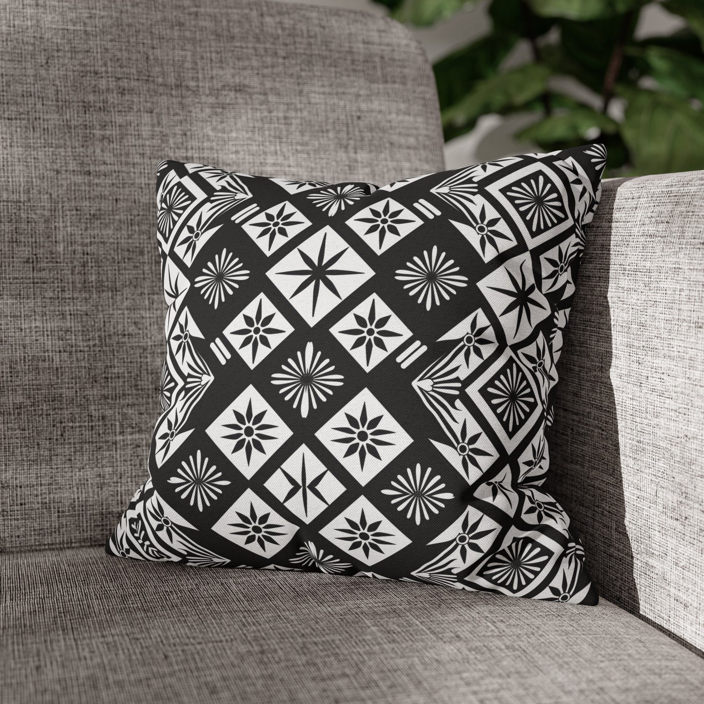 Monochrome Thai Dreamscape: Abstract Chevre Artistry Spun Polyester Square Pillowcase 4 Sizes