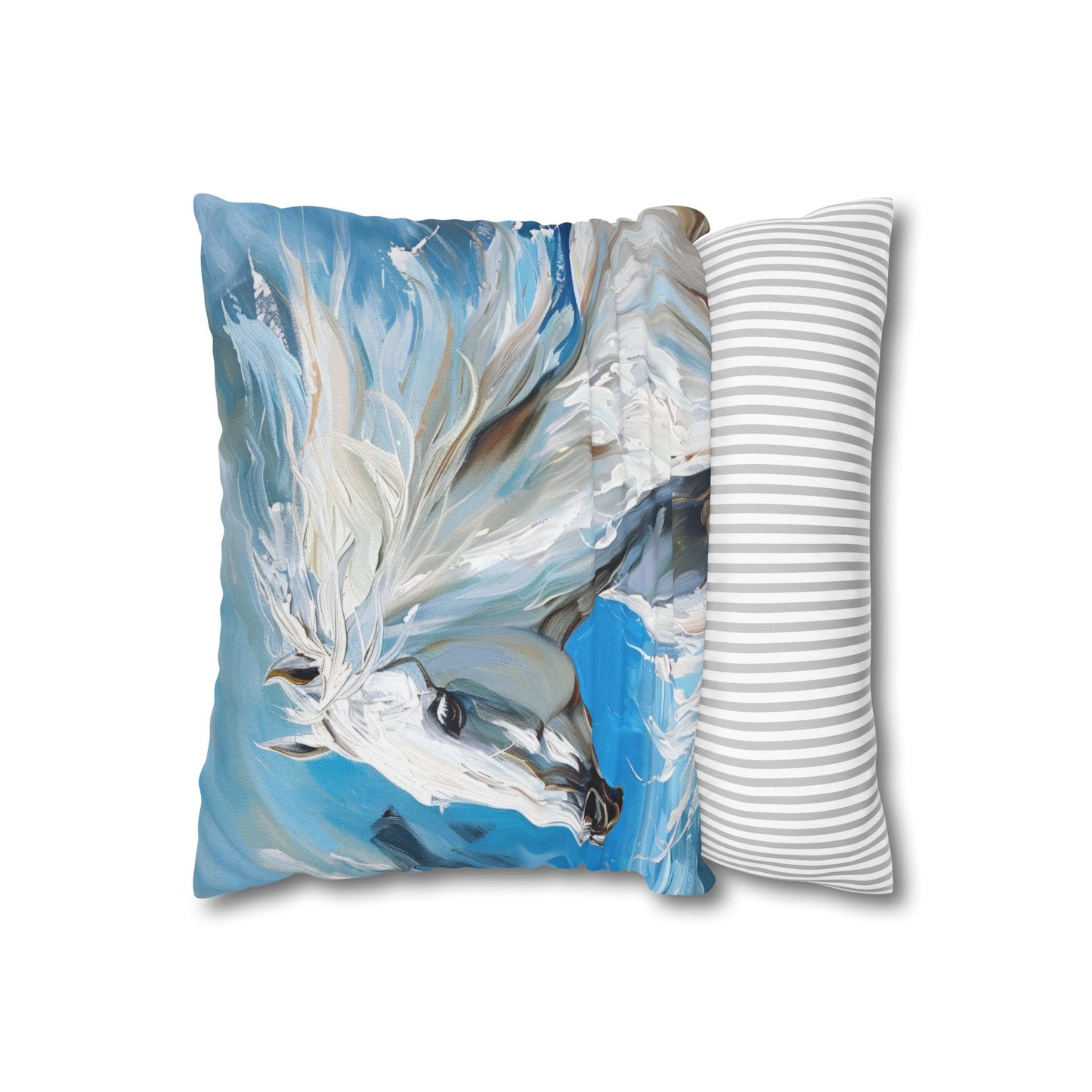 Majestic White Stallion Galloping Along the Oceans Edge Spun Polyester Square Pillowcase 4 Sizes