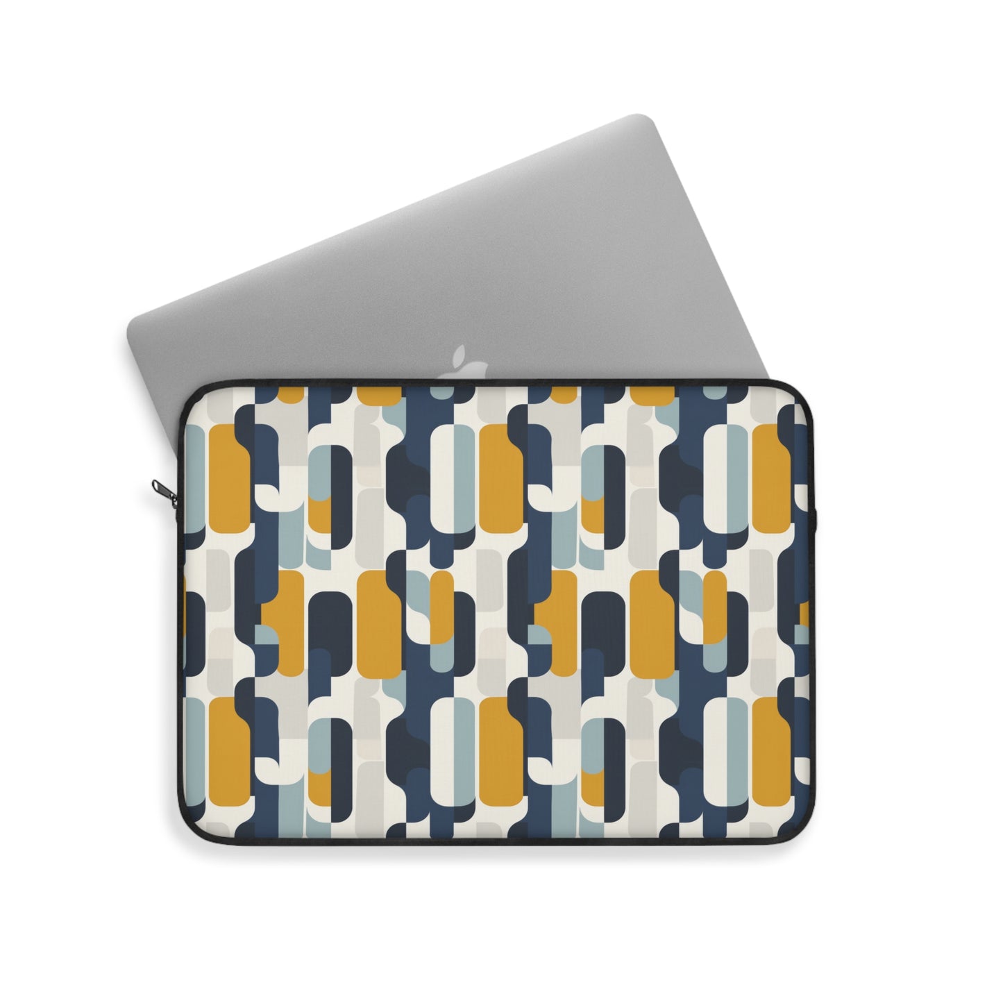 Modern Retro with Bold Geometric Pattern in Mustard and Navy Laptop or Ipad Protective Sleeve 3 Sizes Available