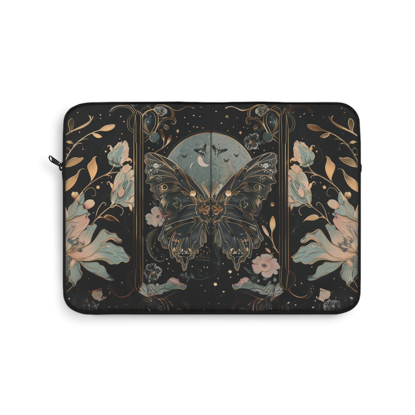 Golden Nocturne Art Nouveau Butterfly and Moonlit Floral Laptop or Ipad Protective Sleeve 3 Sizes Available