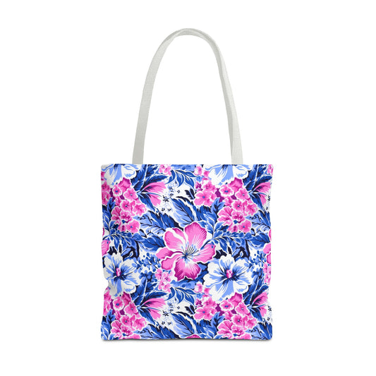 Bright Blooms: Pink and Blue Watercolor Hibiscus in Vivid Splendor Canvas Tote Bag 3 Sizes