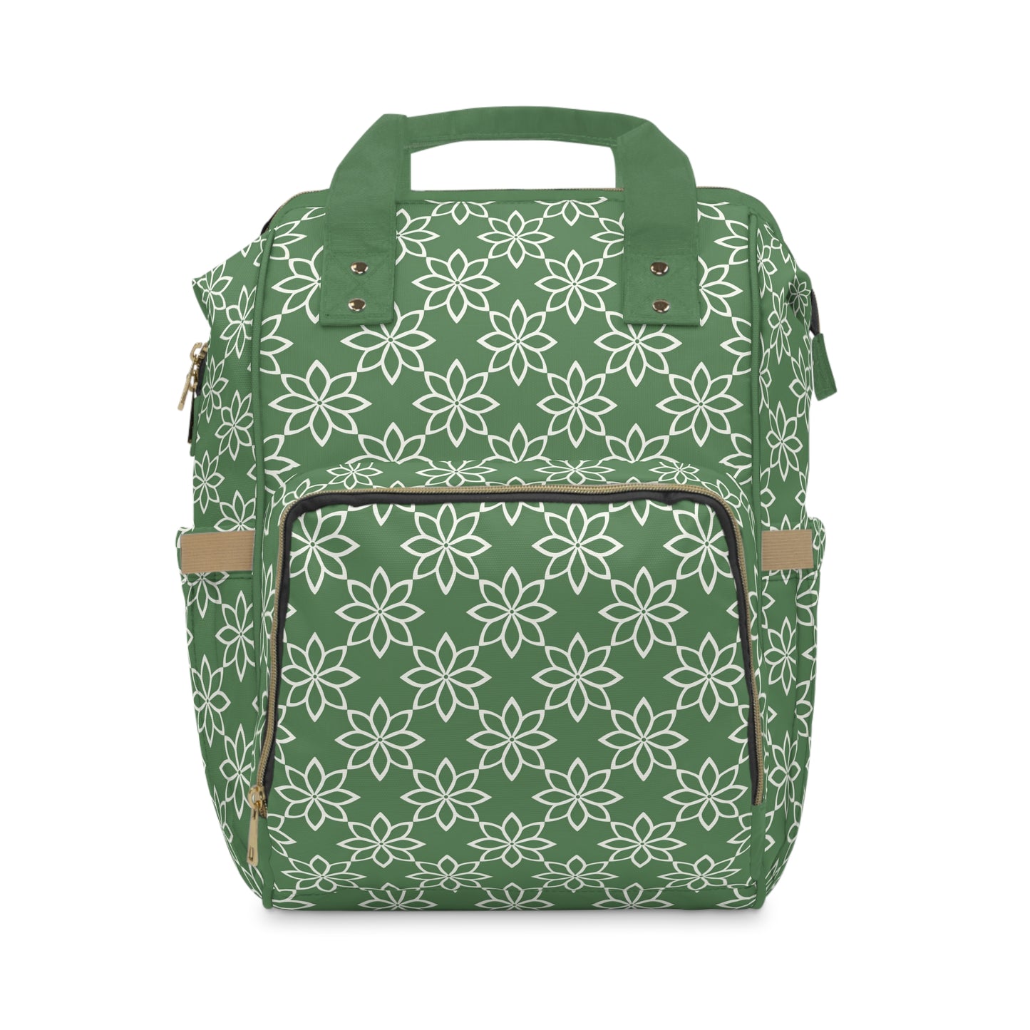 Modern Minimalist Green and White Geometric Floral Design Multifunctional Diaper Backpack