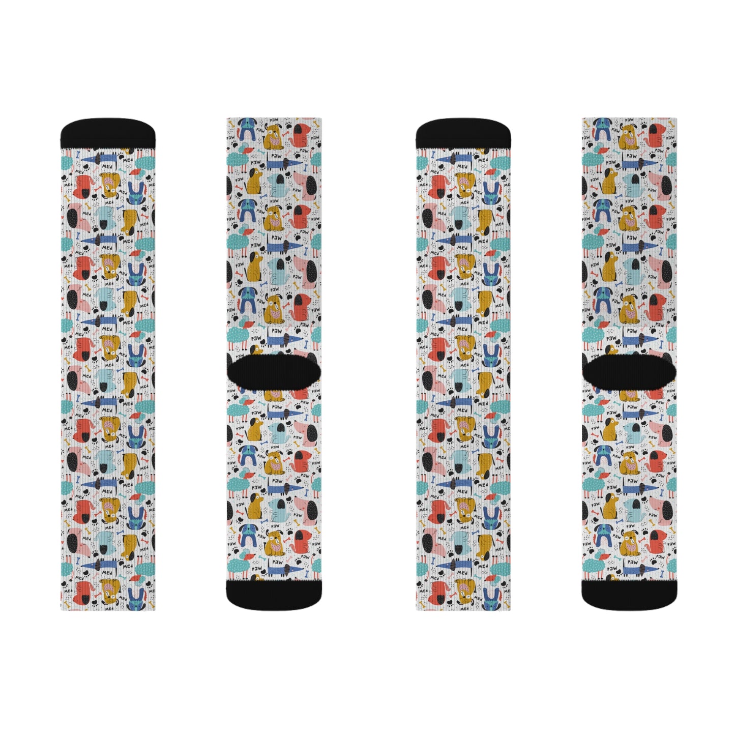 Playful Pups: Colorful Cartoon Dogs Ribbed Crew Socks