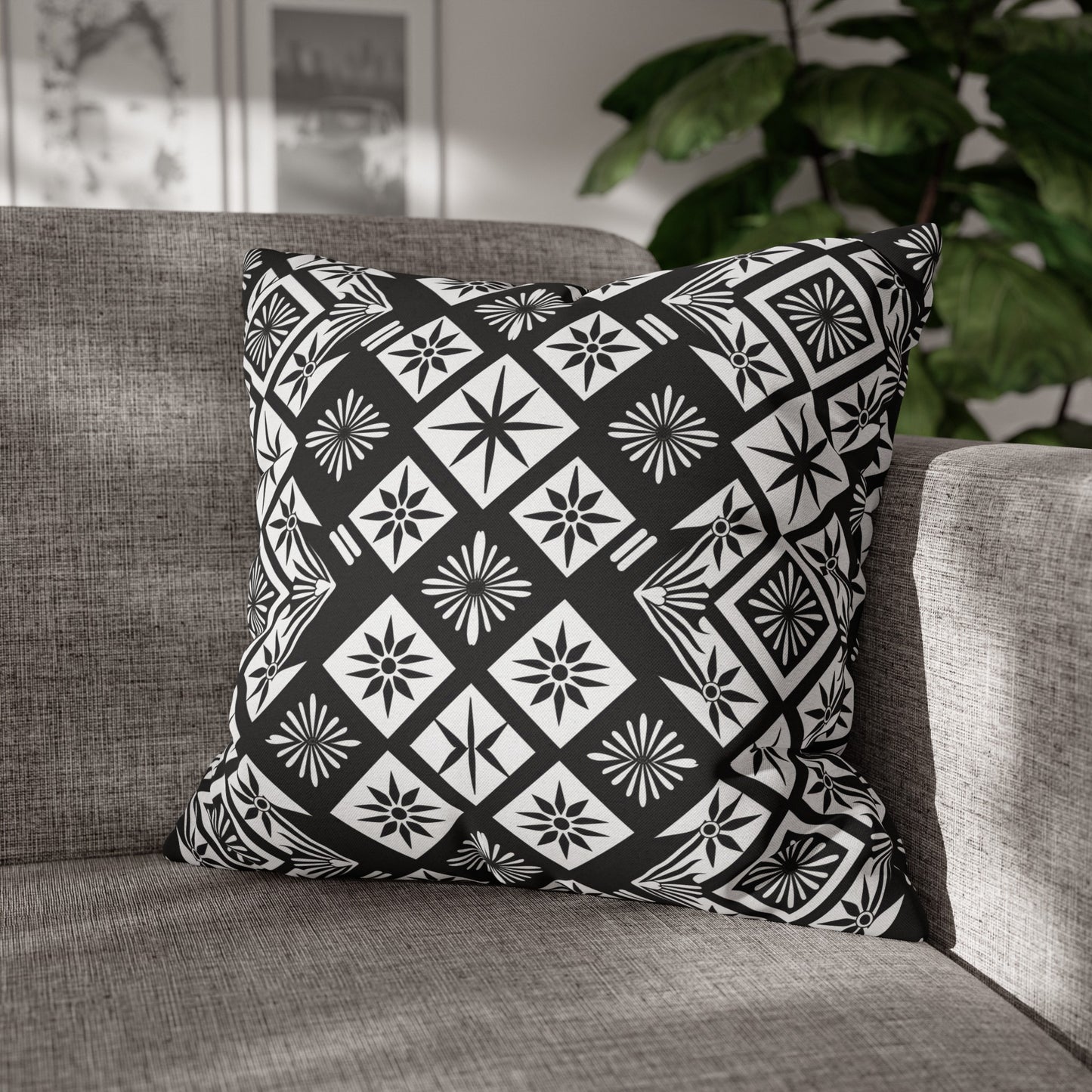 Monochrome Thai Dreamscape: Abstract Chevre Artistry Spun Polyester Square Pillowcase 4 Sizes