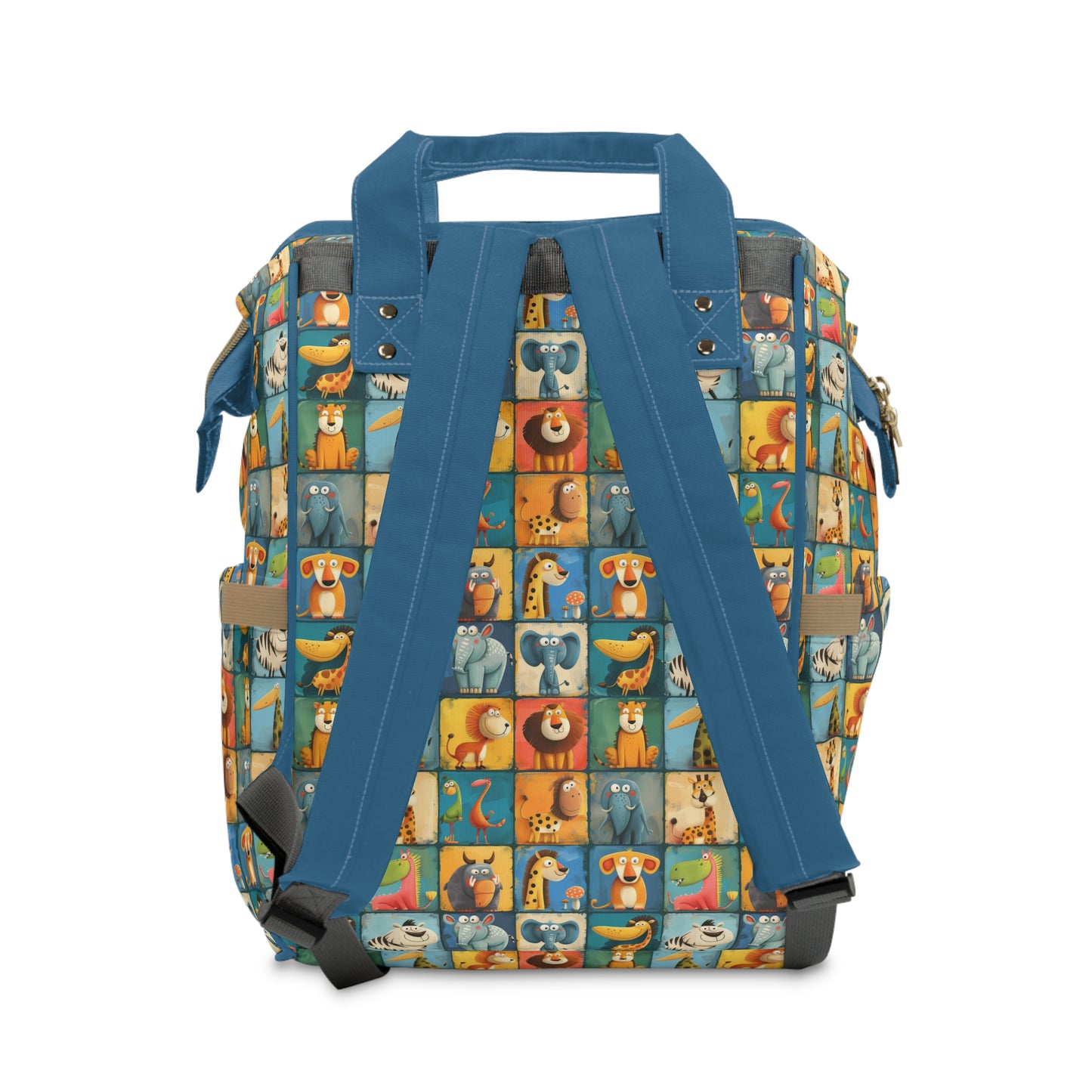 Cartoon Animals in a Vibrant Patchwork Wonderland Multifunctional Diaper Backpack