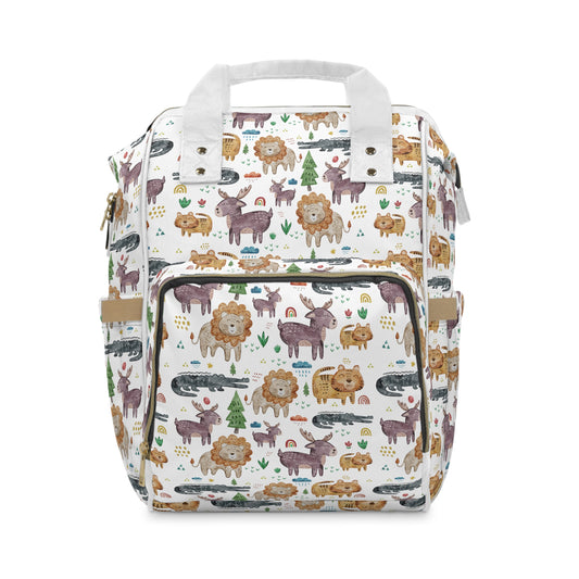 Jungle Jamboree: Kids' Cartoon Lions, Tigers, Alligators, and Reindeer Multifunctional Diaper Backpack