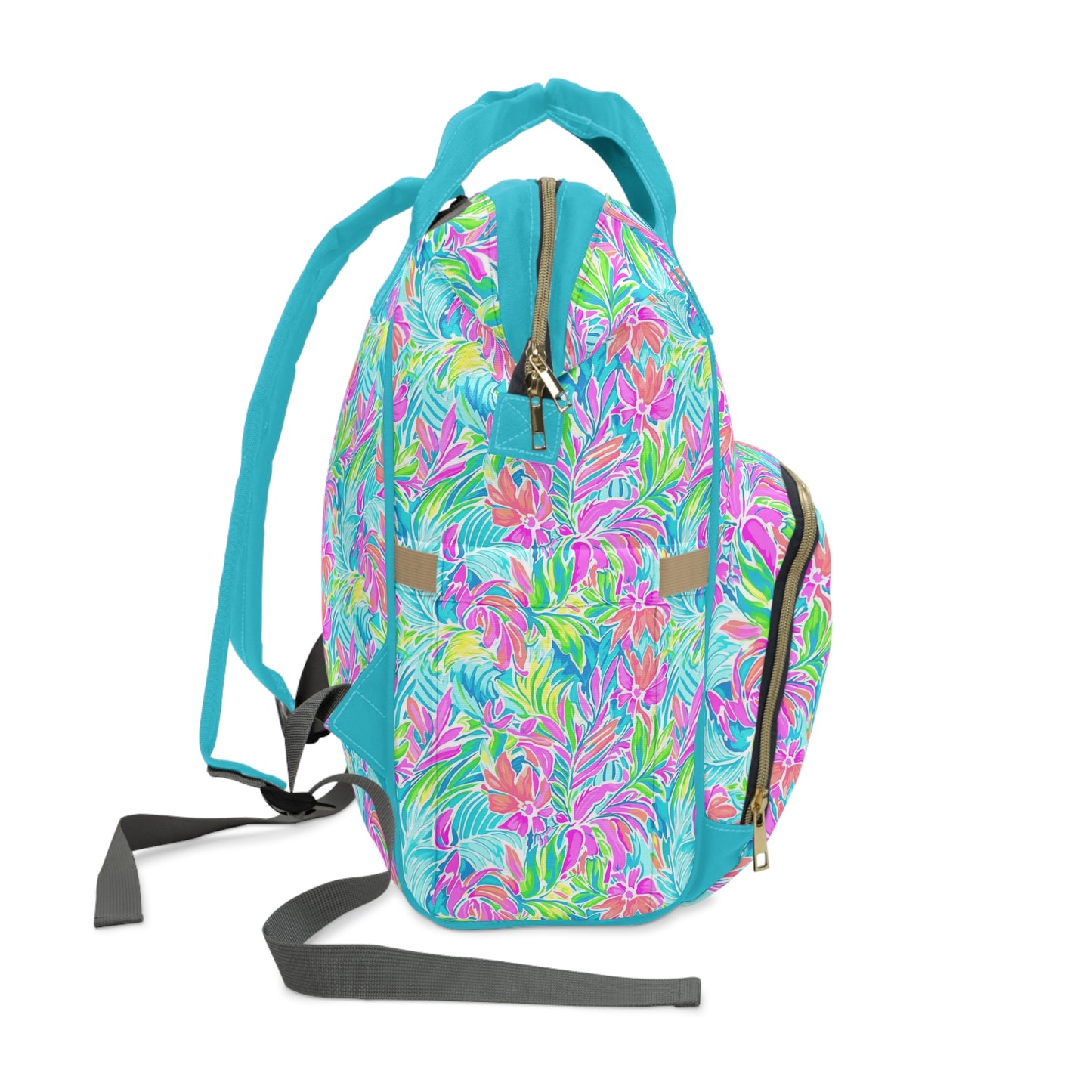 Neon Tropics: Vibrant Rainbow Flowers and Palm Leaves in Electric Splendor Multifunctional Diaper Backpack