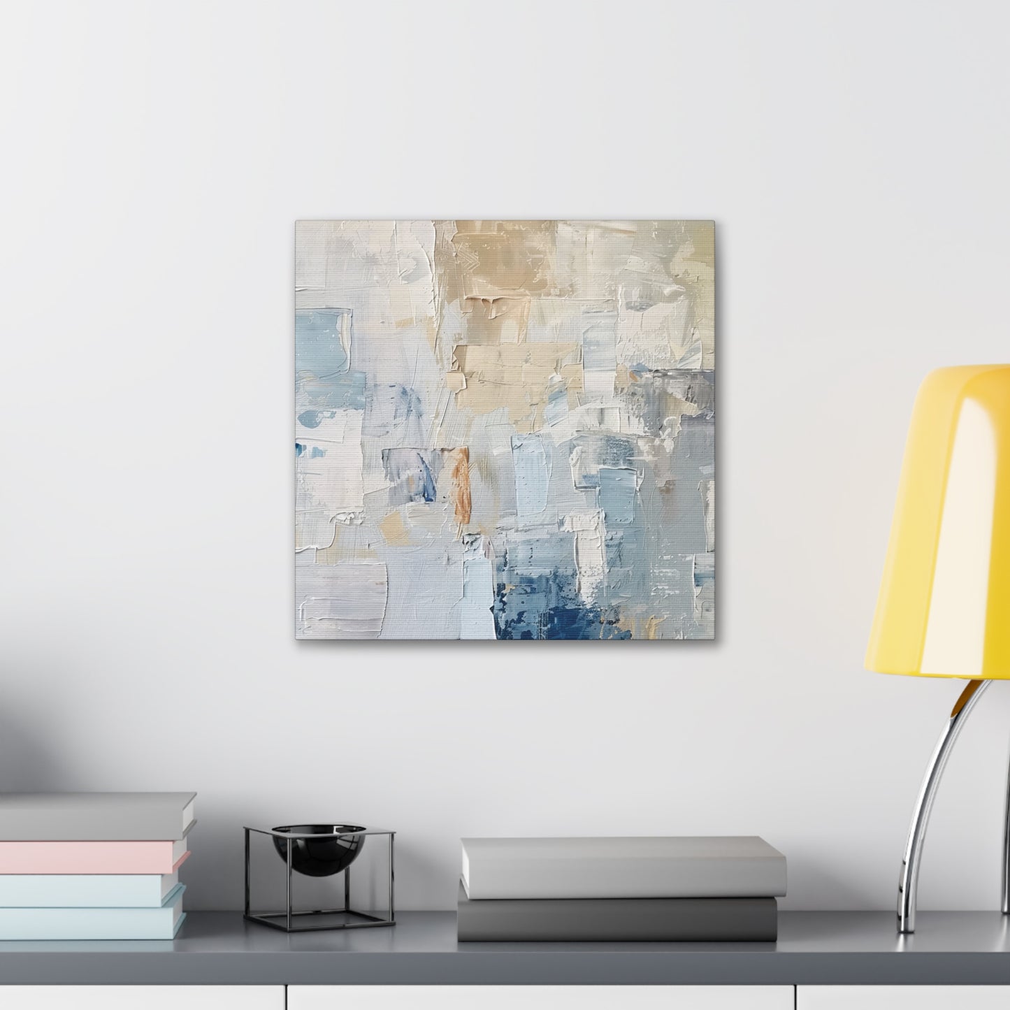 Bold Contrasts Abstract Tan, Grey and Blue Color Blocking with Heavy Strokes Print on Canvas Gallery - 13 Sizes