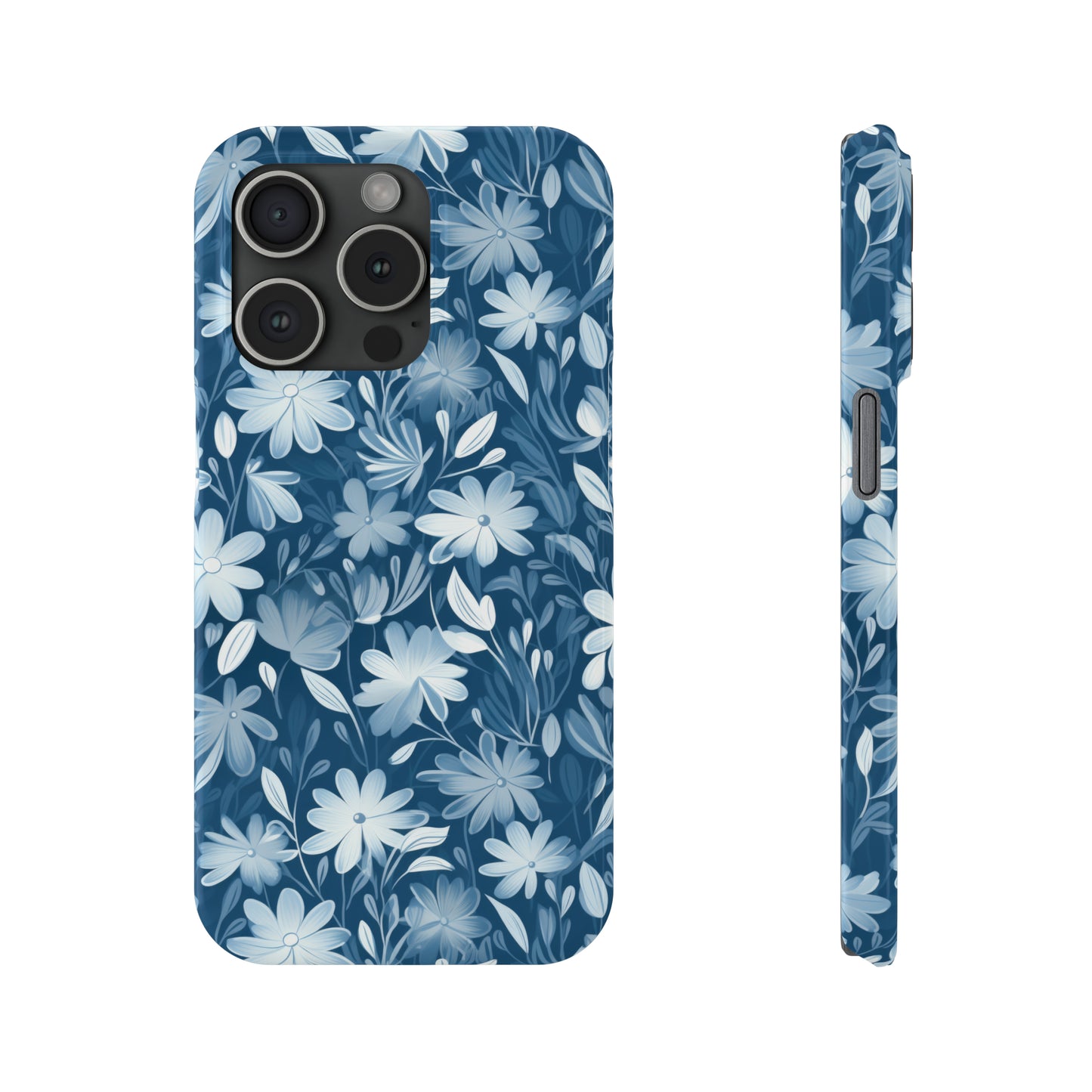 Gentle Elegance: Soft Muted Blue Flower Design Iphone 15-12 Slim Phone Case