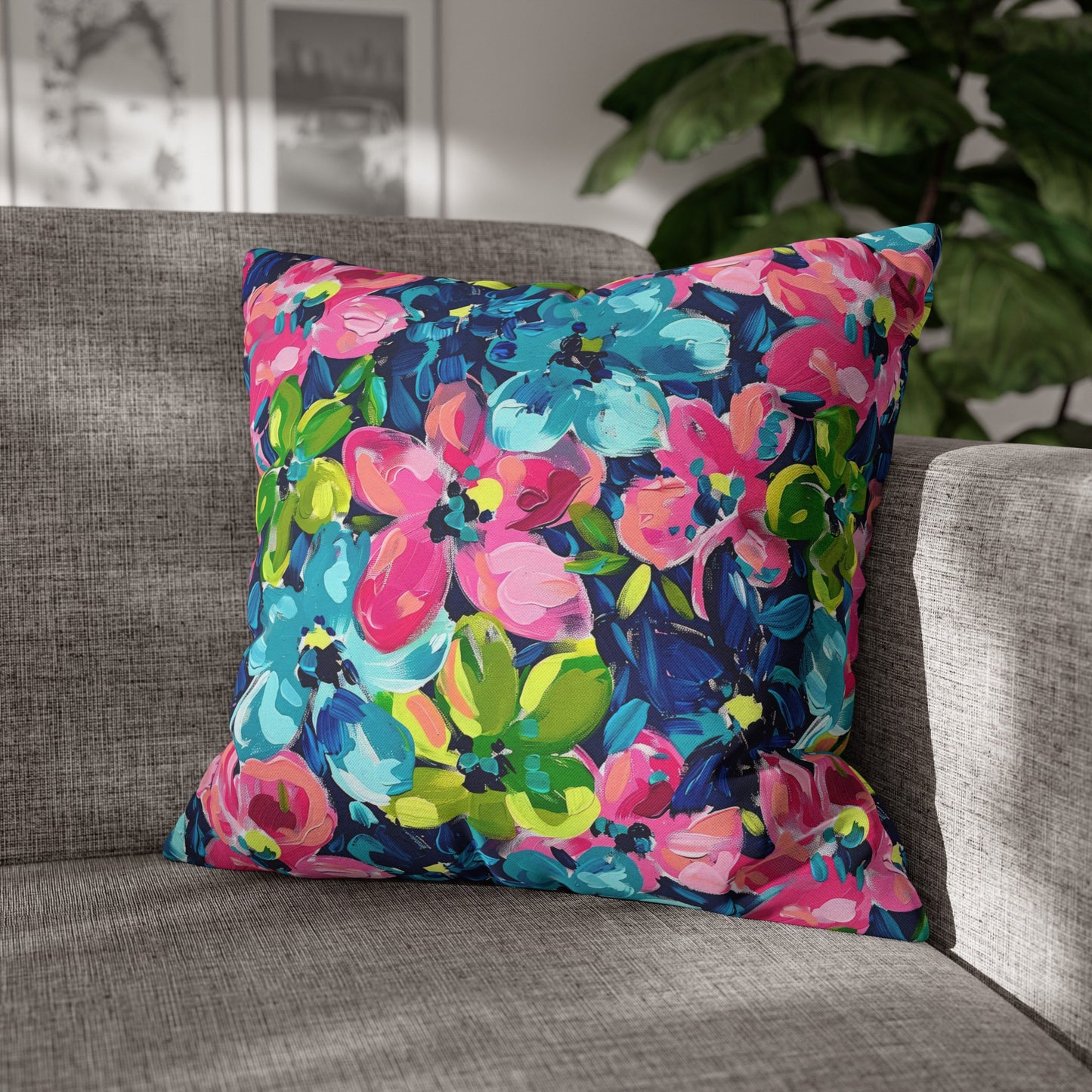 Dusk Blossoms: Moody Pink, Blue, and Yellow Watercolor Flowers Spun Polyester Square Pillowcase 4 Sizes