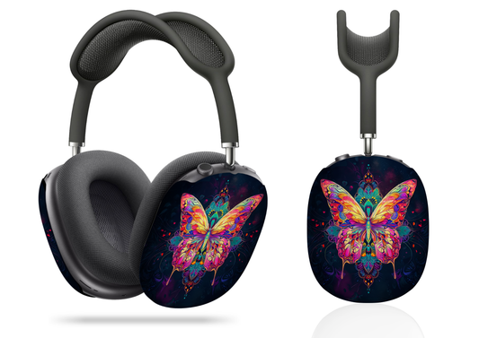 Enchanted Metamorphosis: A Majestic Butterfly with Vibrant, Intricate Wings Against a Mystical Dark Background AirPod Max Case Protective Covers