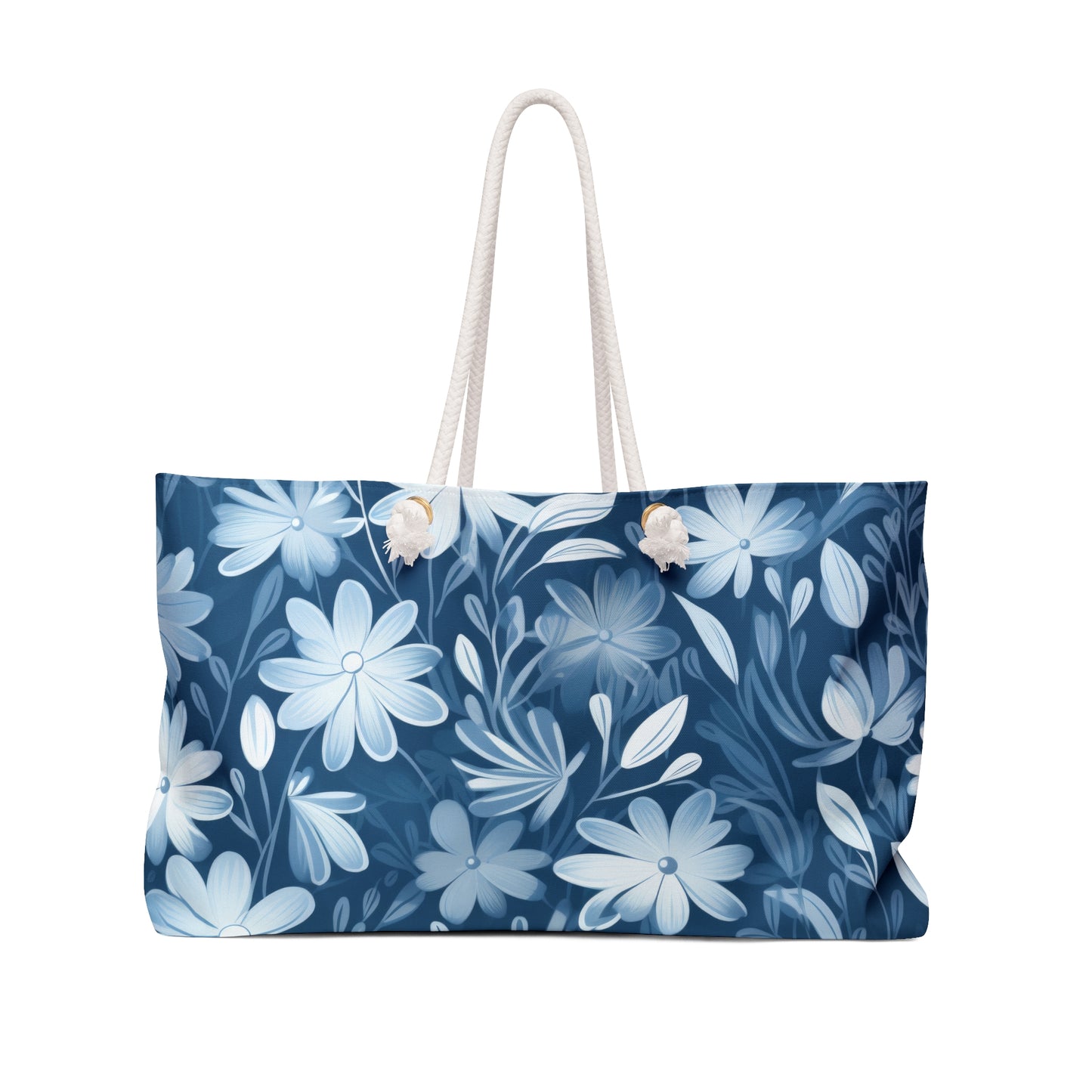 Gentle Elegance: Soft Muted Blue Flower Design - Weekender Oversized Canvas Tote Bag 24" × 13"