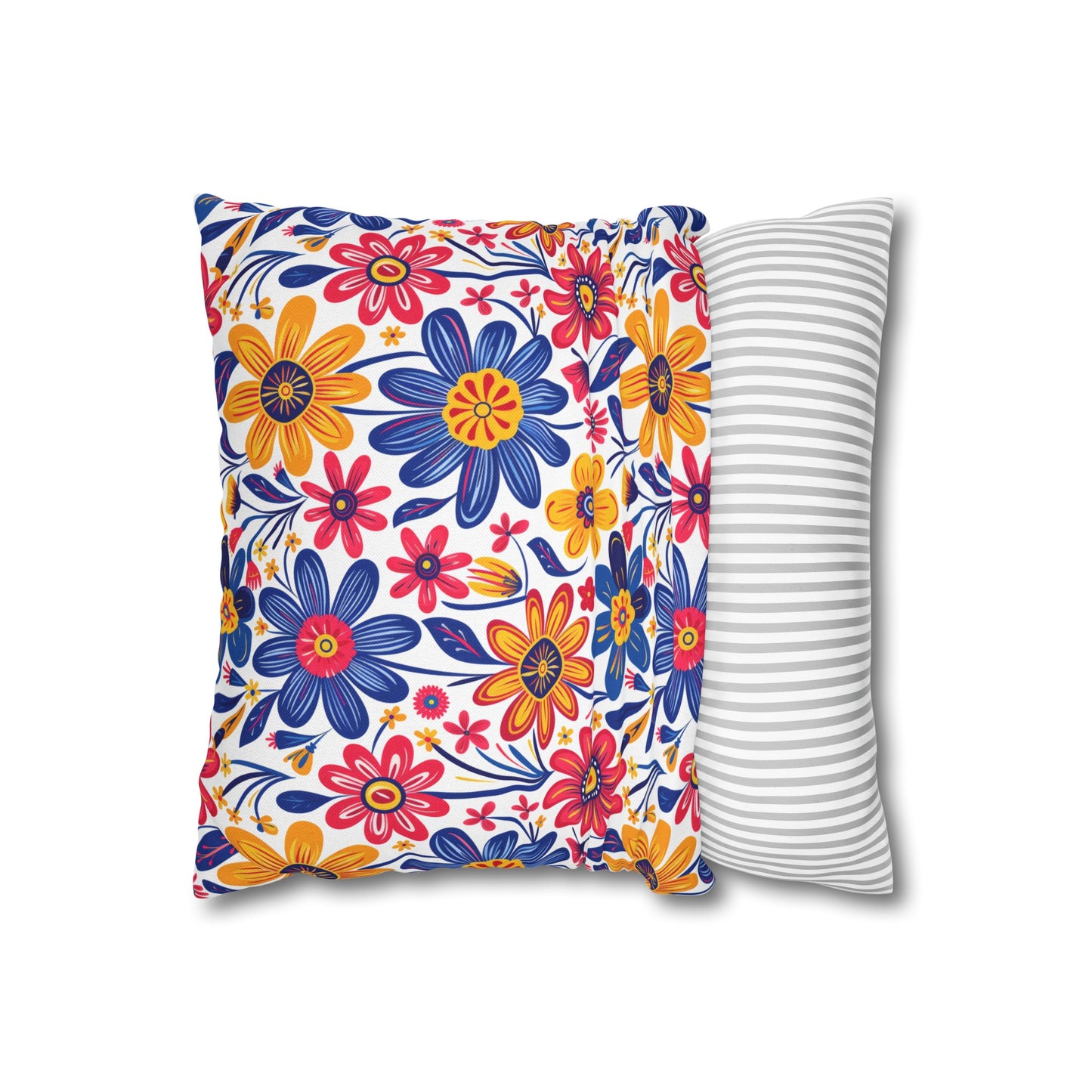 Vivid Blossom Bouquet: Large Hand-Drawn Spring Flowers Bursting with Vibrant Colors Spun Polyester Square Pillowcase 4 Sizes