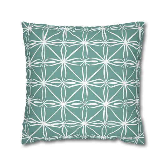 Elegant Minimalist Geometric Line Art in White and Teal Pattern Spun Polyester Square Pillowcase 4 Sizes