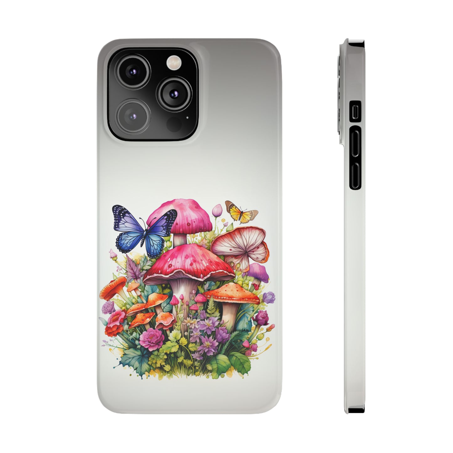 Magical Mushroom Oasis Where Flowers Bloom Amongst Butterflies Iphone 15-12 Slim Phone Case