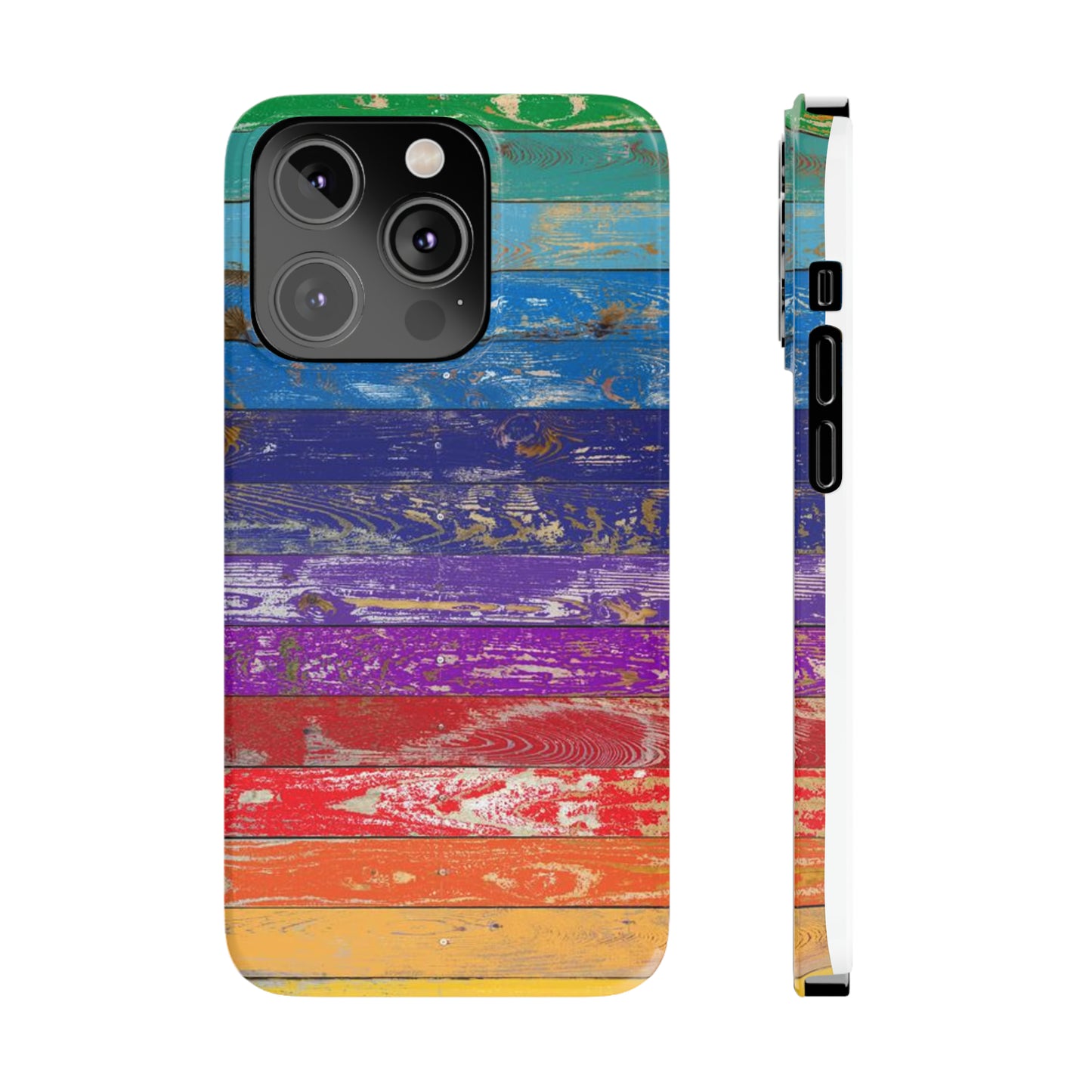 Rainbow Wood Planks Iphone 15-12 Slim Phone Case