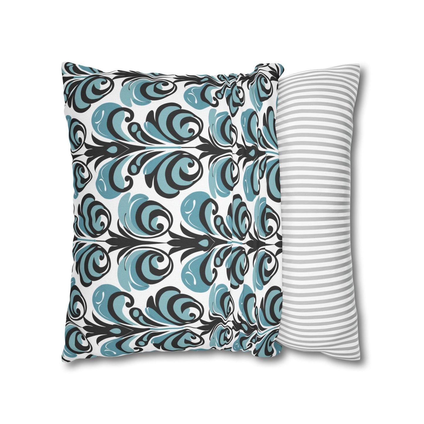 Vintage Blue & Black Swirl Pattern Spun Polyester Square Pillowcase 4 Sizes