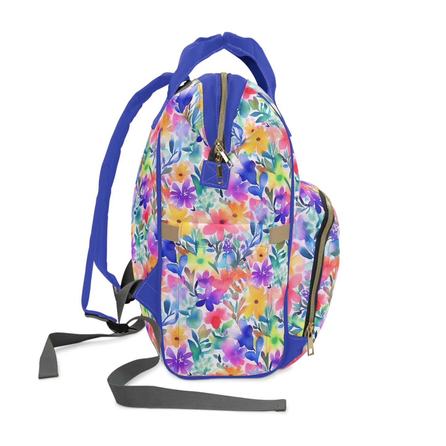 Radiant Watercolor Blooms: Bright and Vivid Floral Design Multifunctional Diaper Backpack