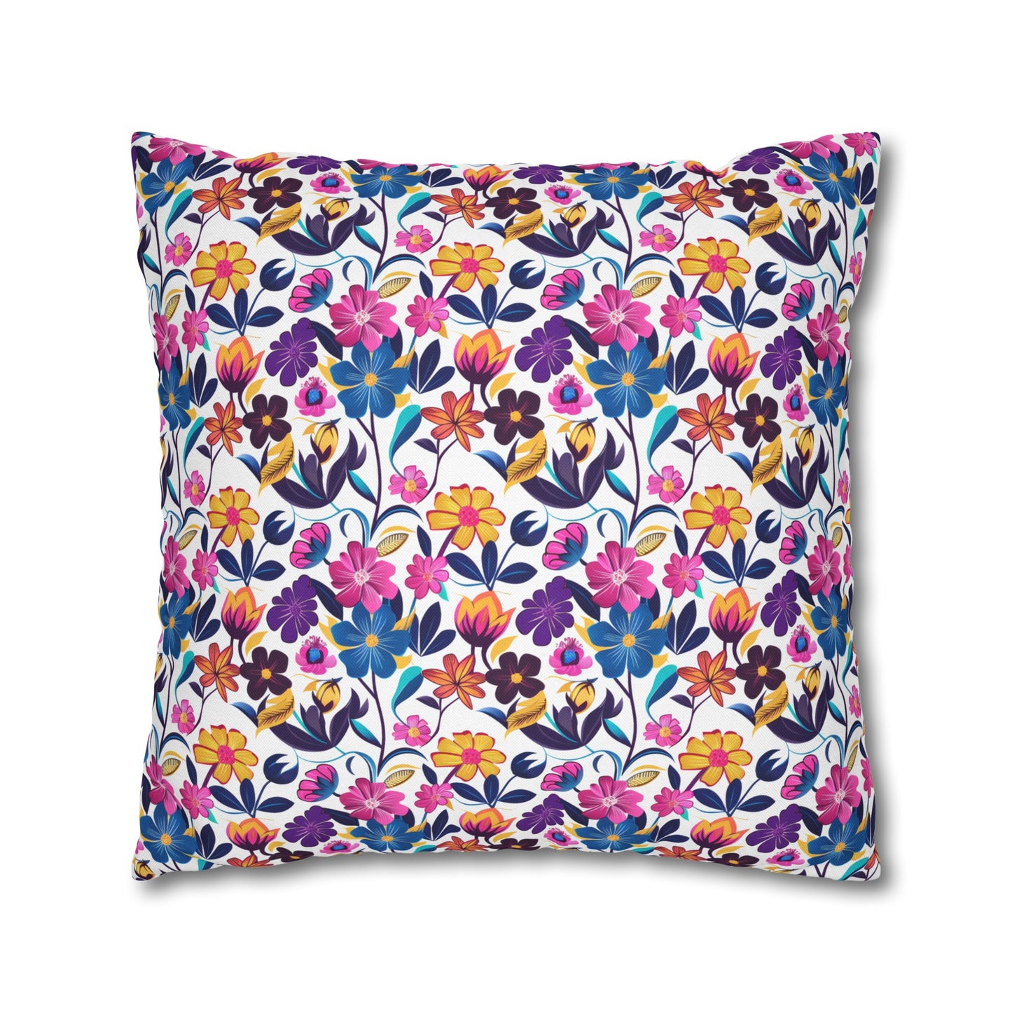 Floral Fiesta Vibrant Multicolor Flower Pattern Spun Polyester Square Pillowcase 4 Sizes