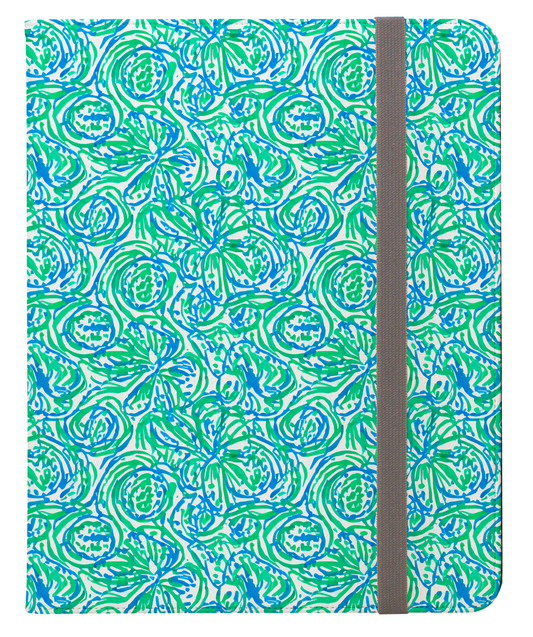 Emerald Tide Swirling Green and Blue Flowers Protective iPad Pro 11 & Pro 12.9 Protective Case and Pencil Holder