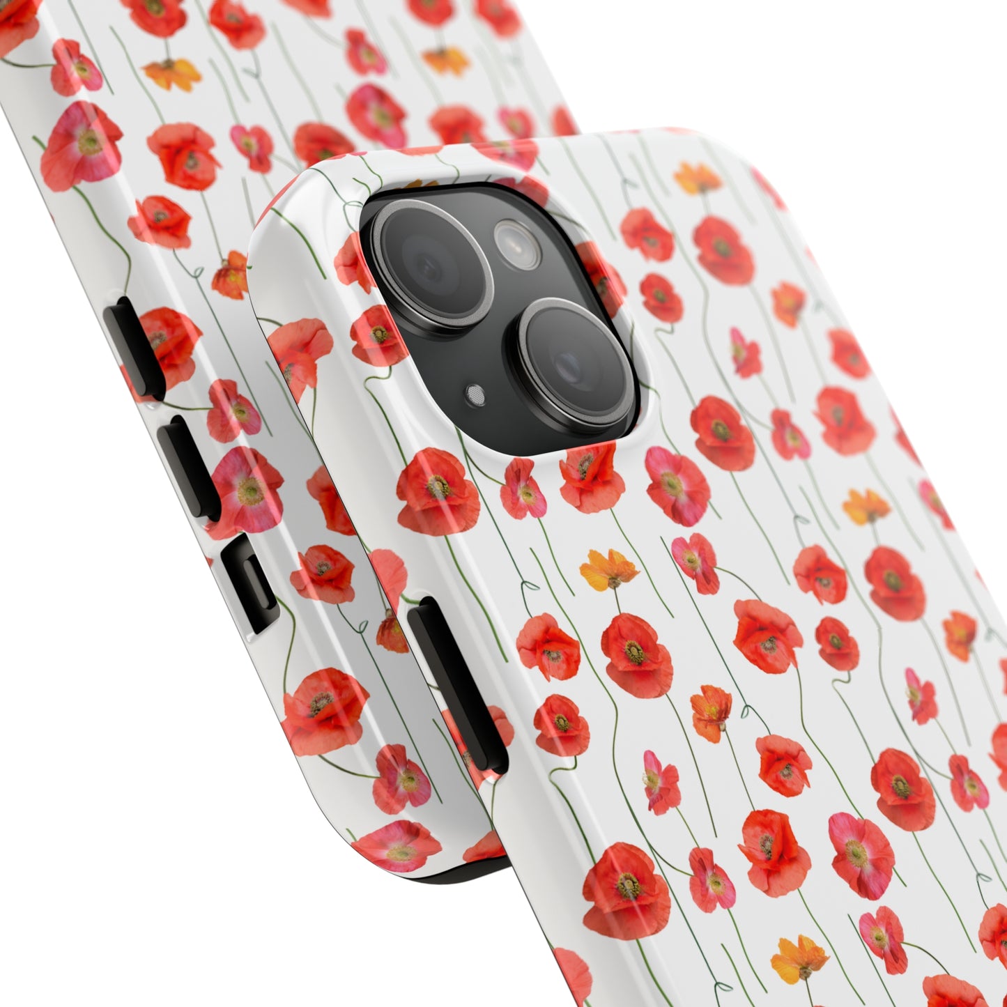 Vivid Elegance: Bright Red Poppies on a White Background Iphone Tough Phone Case