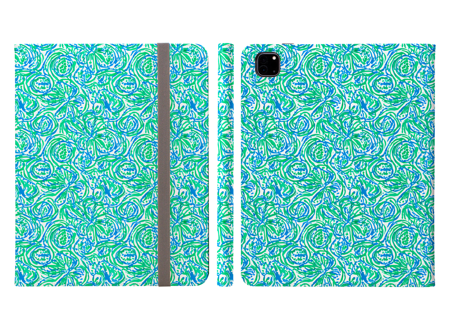 Emerald Tide Swirling Green and Blue Flowers Protective iPad Pro 11 & Pro 12.9 Protective Case and Pencil Holder