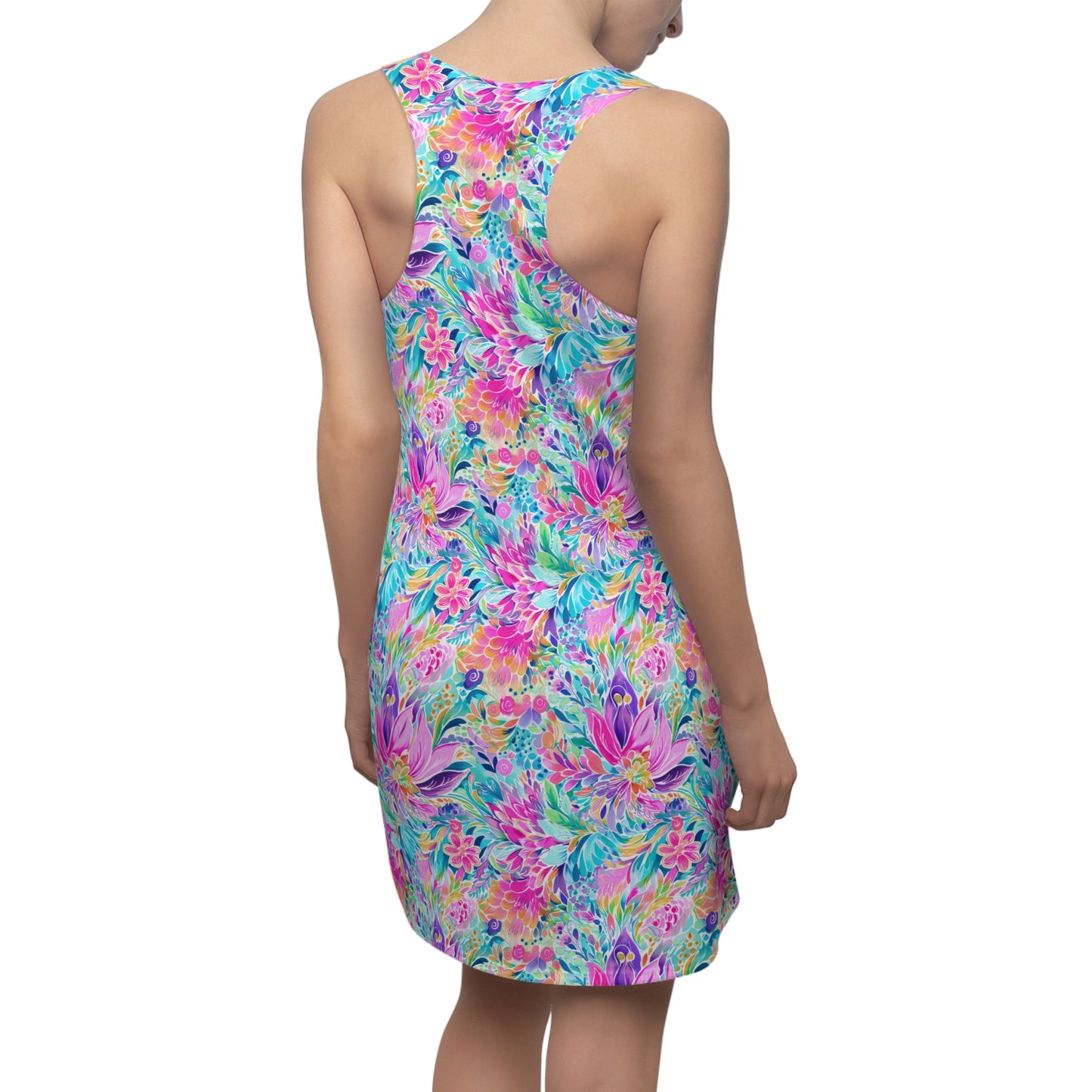 Tropical Prism: Rainbow Watercolor Flowers in Full Bloom Women's Racerback Dress XS - 2XL