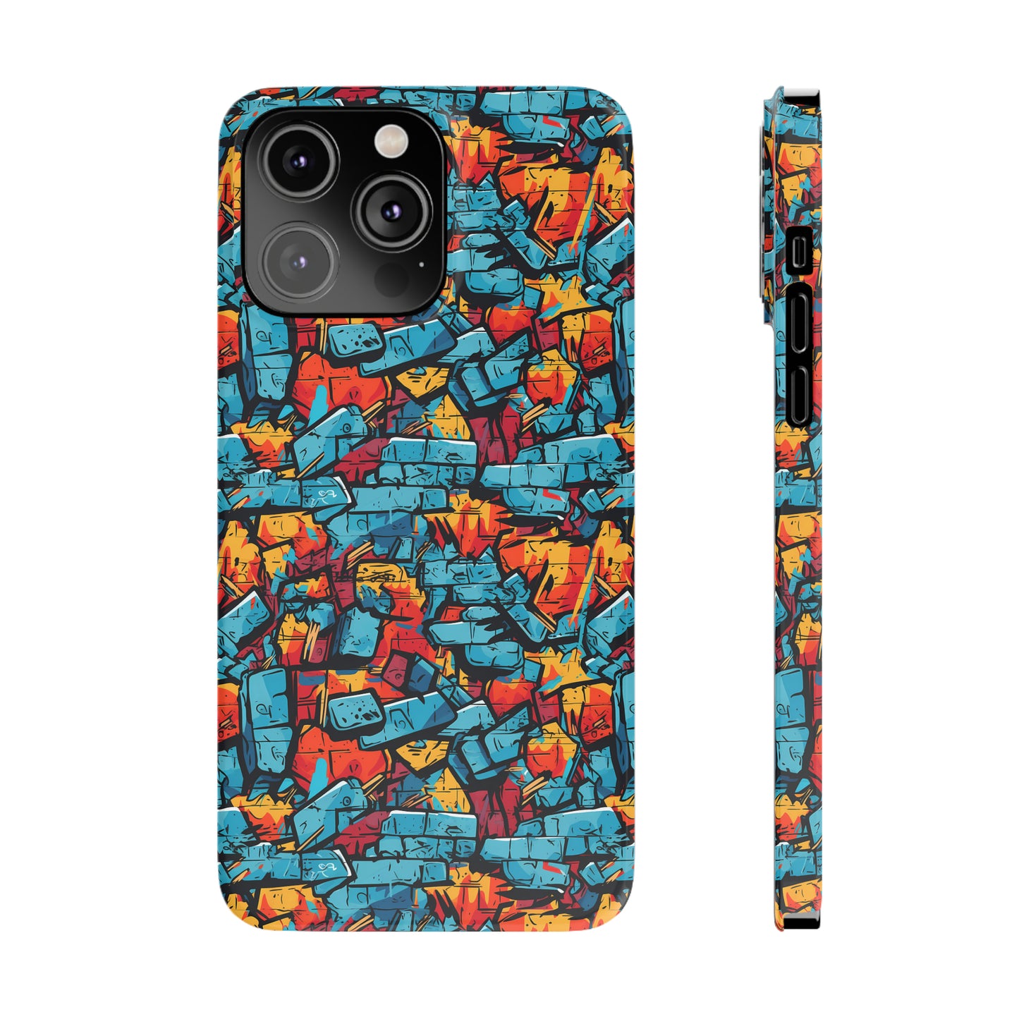 3D Brick Wall Graffiti Design Iphone 15-12 Slim Phone Case