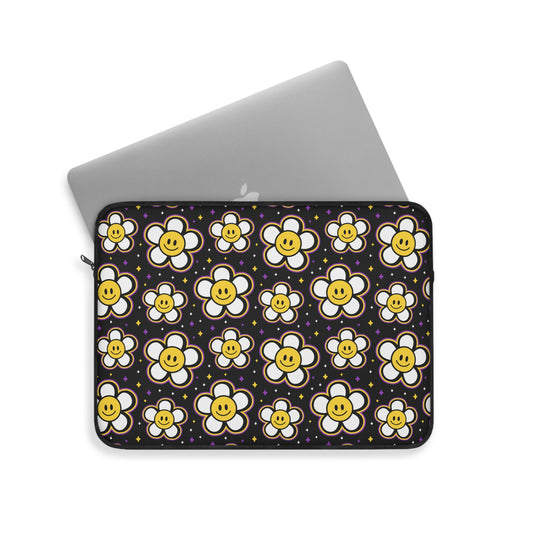 Retro Daisies with Smiley Faces - Laptop or Ipad Protective Sleeve 3 Sizes