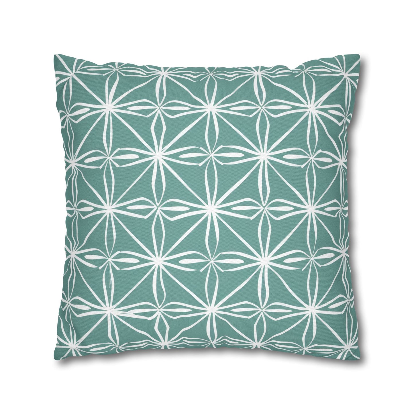 Elegant Minimalist Geometric Line Art in White and Teal Pattern Spun Polyester Square Pillowcase 4 Sizes