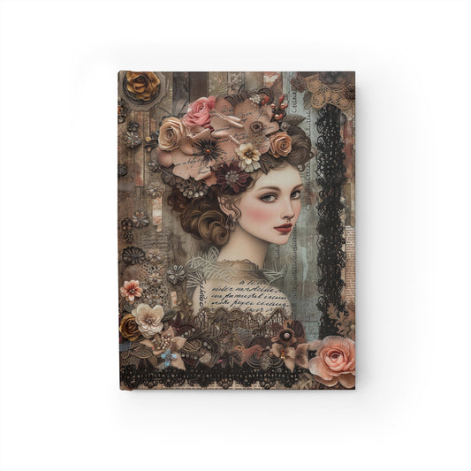 Vintage Lady in Couture, Adorned with Exquisite Flowers - Hardcover Ruled Line Journal 5" x 7"