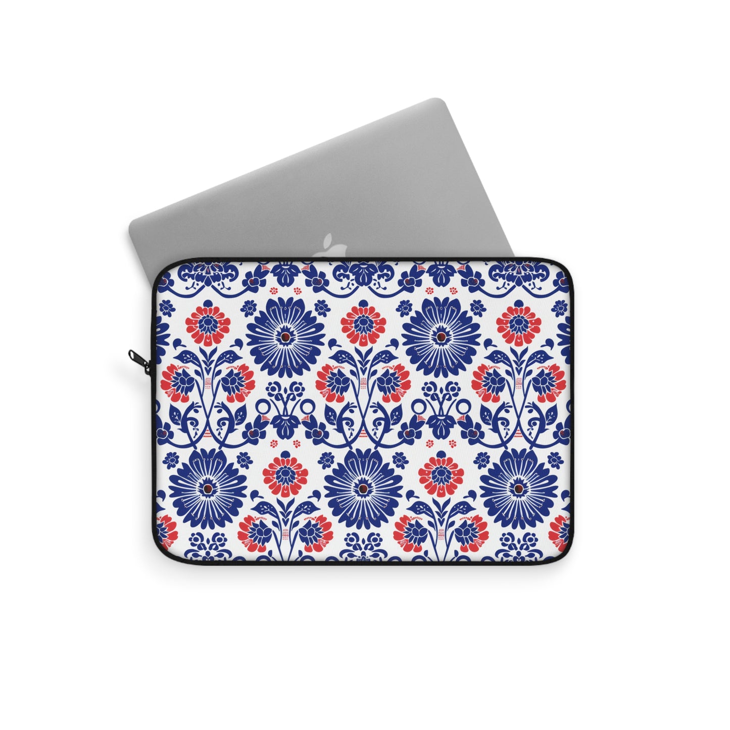 Charming Folk Blooms in Classic Polish Pottery Inspired Floral Pattern in Blue and Red Laptop or Ipad Protective Sleeve 3 Sizes Available