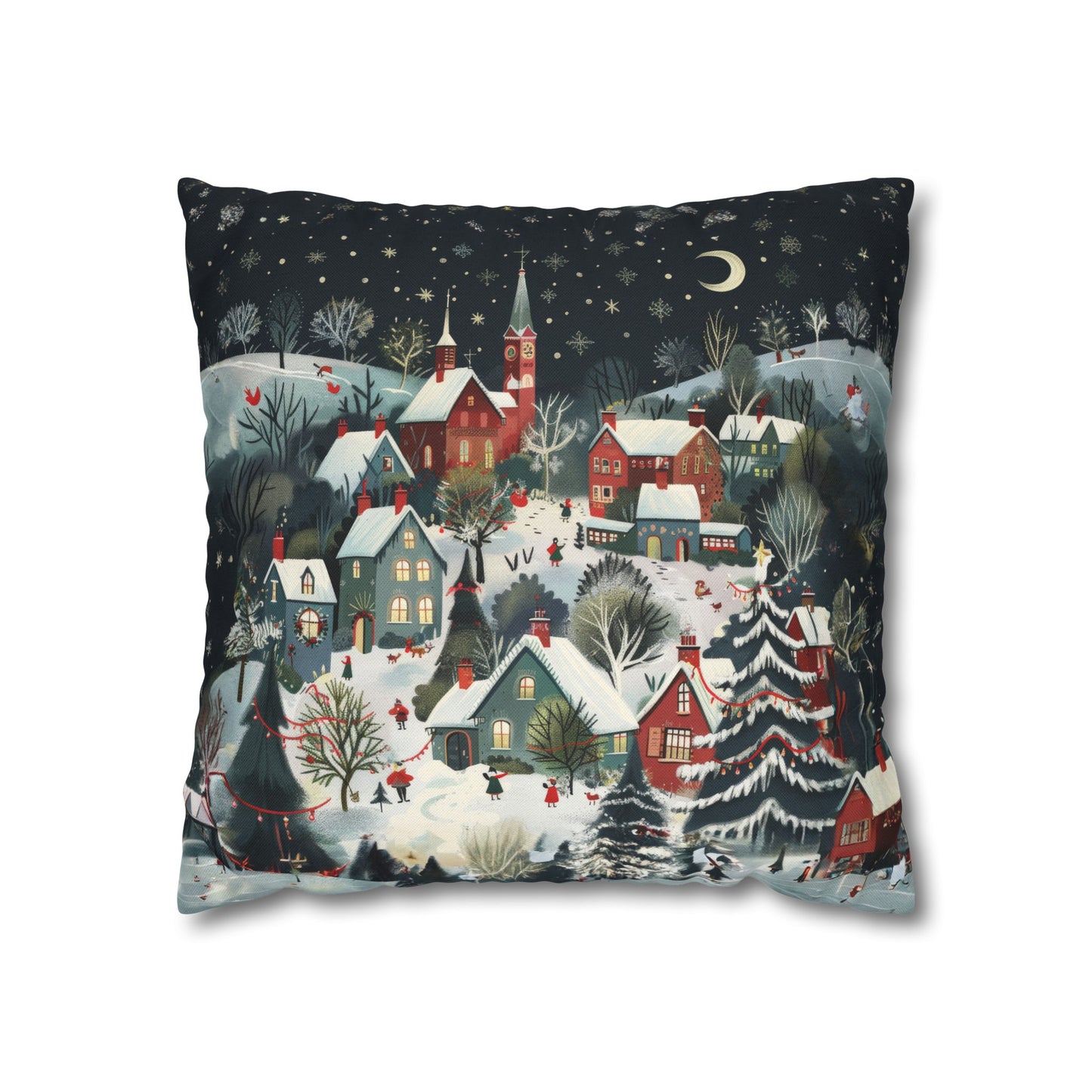 Vintage Winter Village: Old-Fashioned Country Town in a Snowy Christmas Scene Spun Polyester Square Pillowcase 4 Sizes