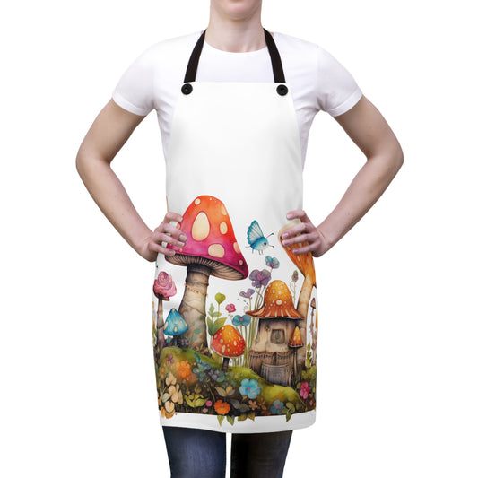 Enchanting Mushroom Cottage Adorned with Butterflies and Toadstools - Kitchen Chef Apron