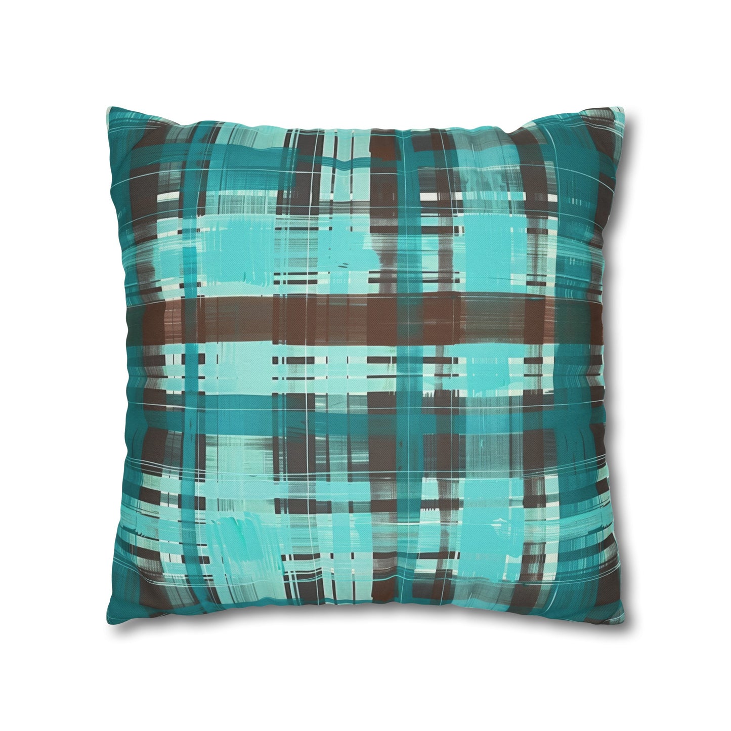 Bold Abstract Watercolor Plaid in Shades of Green and Brown Spun Polyester Square Pillowcase 4 Sizes