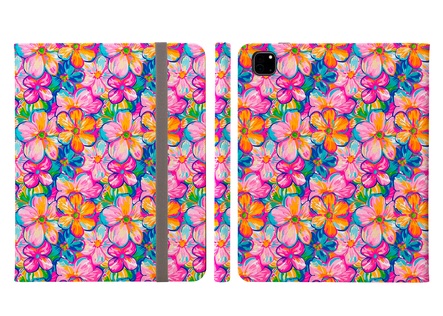 Chromatic Blossoms: Large Watercolor Flowers in Mixed Pinks, Blues, and Oranges Protective iPad Pro 11 & Pro 12.9 Protective Case and Pencil Holder