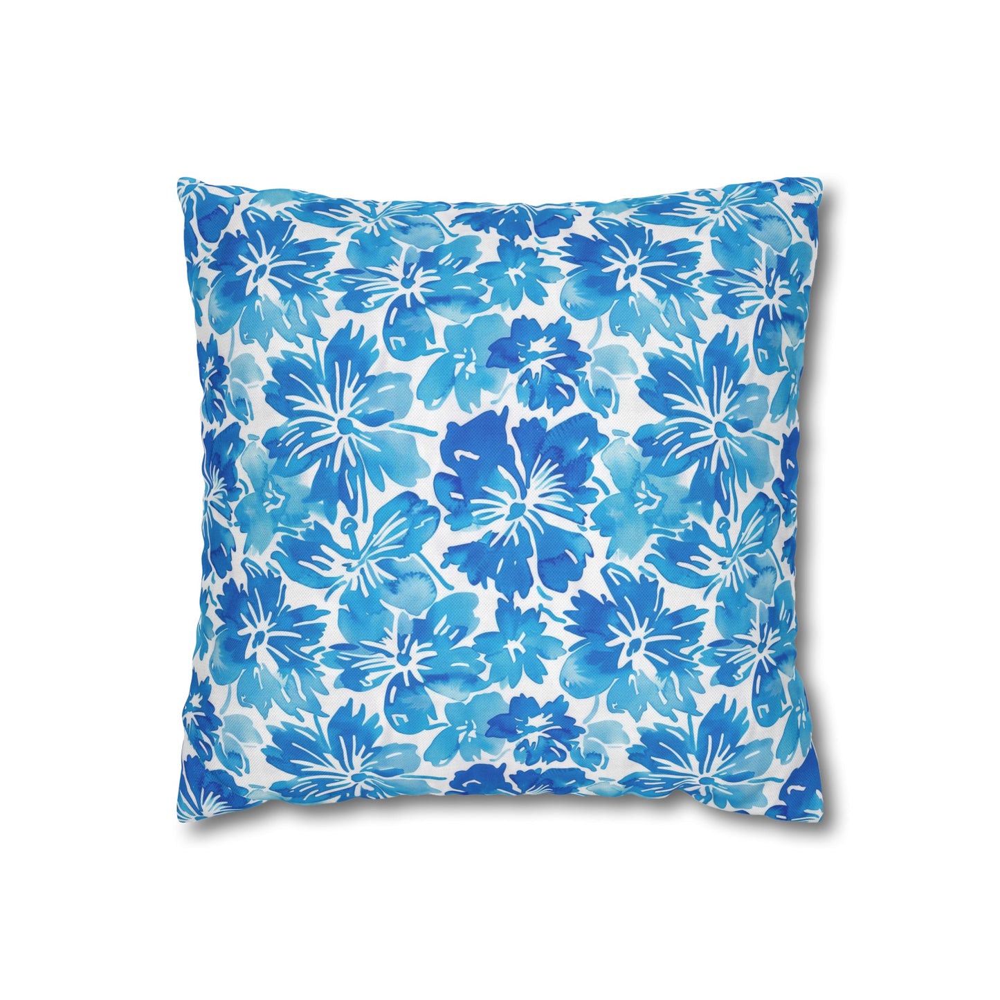 Tranquil Tropics: Soft Blue Tropical Flowers Spun Polyester Square Pillowcase 4 Sizes