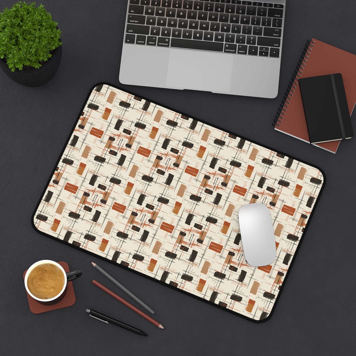 Modern Artistry in Bold and Minimalistic Pattern in a Palette of Black, Dark Orange, and Beige Extended Gaming Mouse Pad  Desk Mat  - 3 Sizes