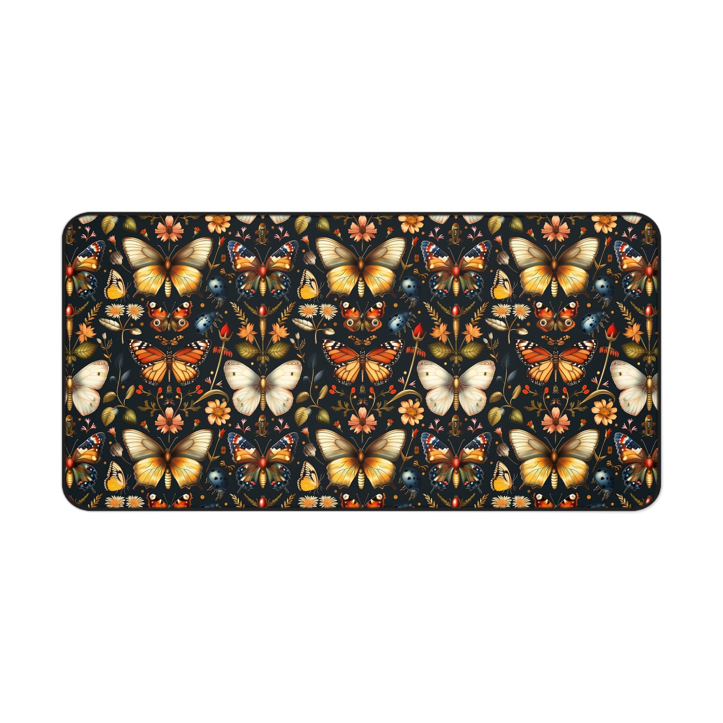 Enchanted Garden of Butterflies and Botanicals in Rich Autumn Hues on a Deep Night Background Extended Gaming Mouse Pad Desk Mat - 3 Sizes