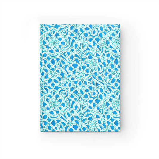 Luminous Swirls: Abstract Watercolor Floral Patterns in Lime Green and Blue Hardcover Ruled Line Journal