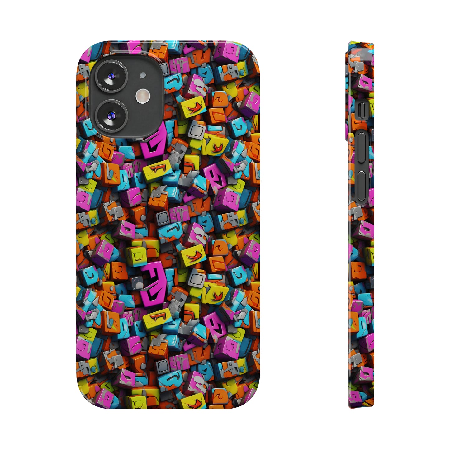 3D Abstract Colorful Block Design Iphone 15-12 Slim Phone Case