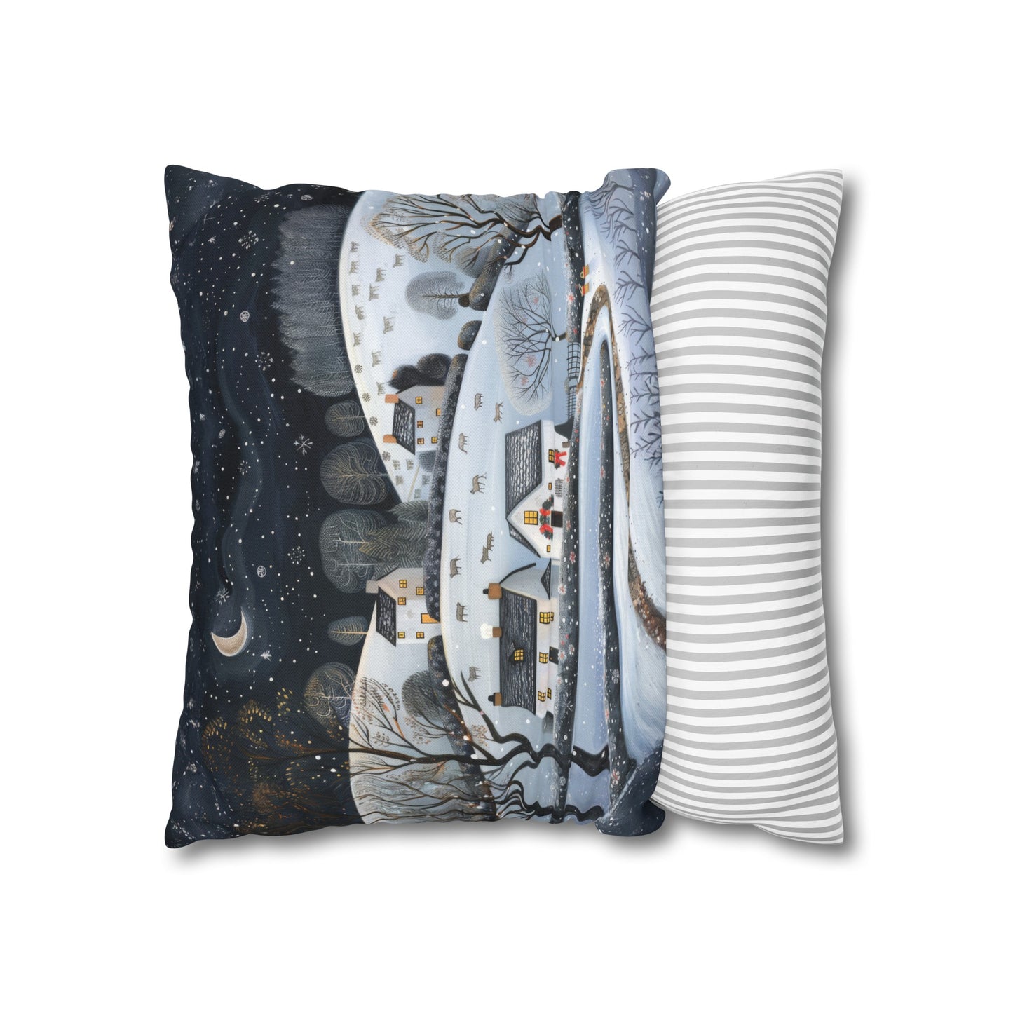 Starry Serenity: Rolling Hills on a Snowy Night, Stars Sparkling in the Sky Spun Polyester Square Pillowcase 4 Sizes