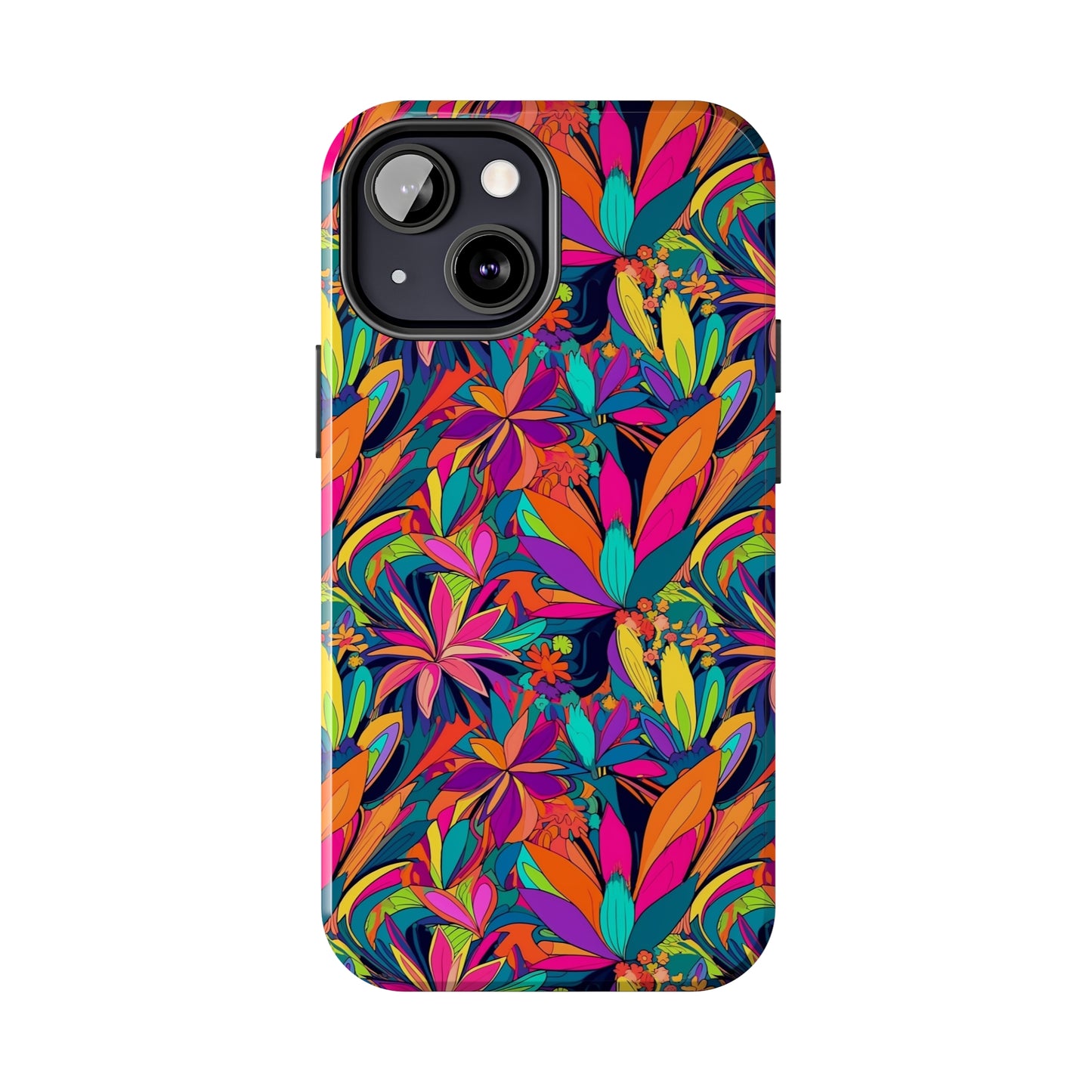 Tropical Neon Flowers Iphone Tough Phone Case