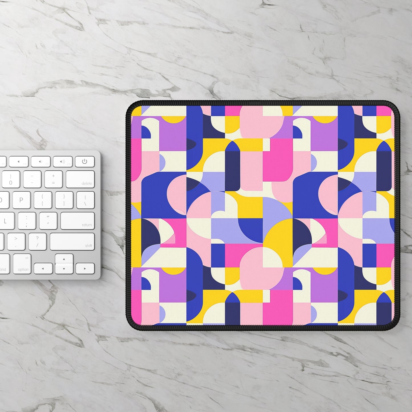 Vibrant Pink, Blue Yellow Color Block Geometric Shapes Gaming Mouse Pad with Finished Edges