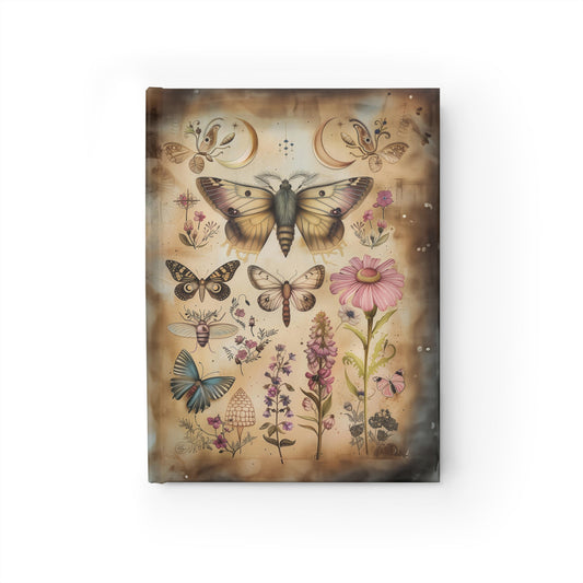 Vintage Mystical Butterflies, Bees and Flowers - Hardcover Ruled Line Journal 5" x 7"