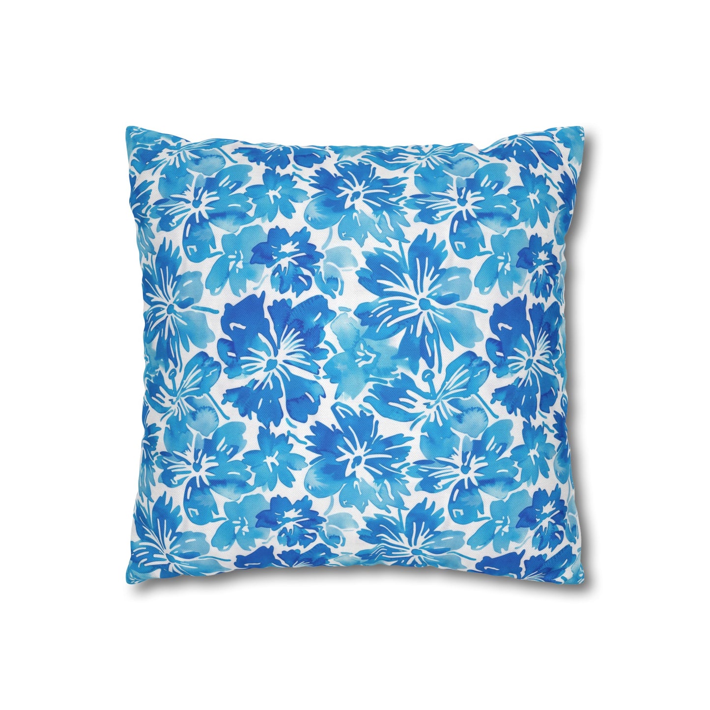 Tranquil Tropics: Soft Blue Tropical Flowers Spun Polyester Square Pillowcase 4 Sizes