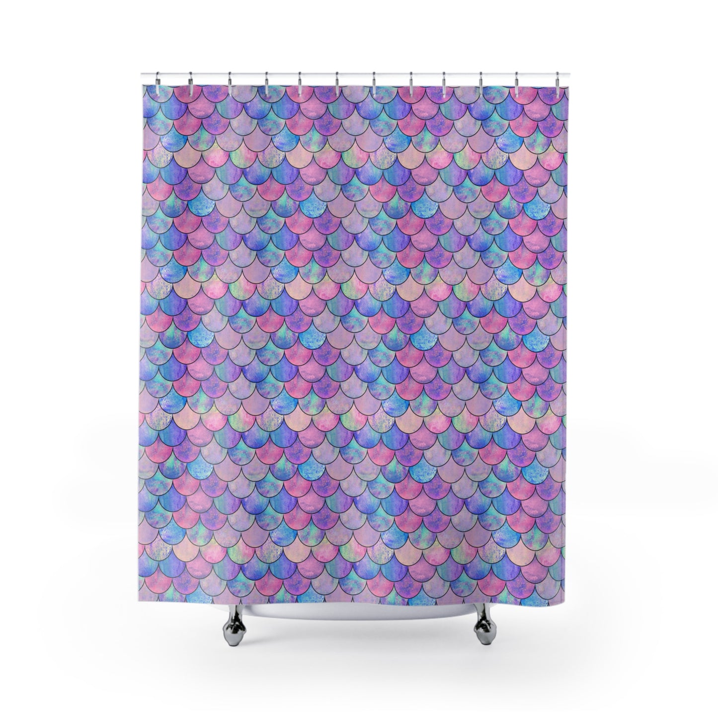 Enchanting Mermaid Hues: Pink and Purple Shimmering Scales Bathroom Shower Curtain   71" × 74"