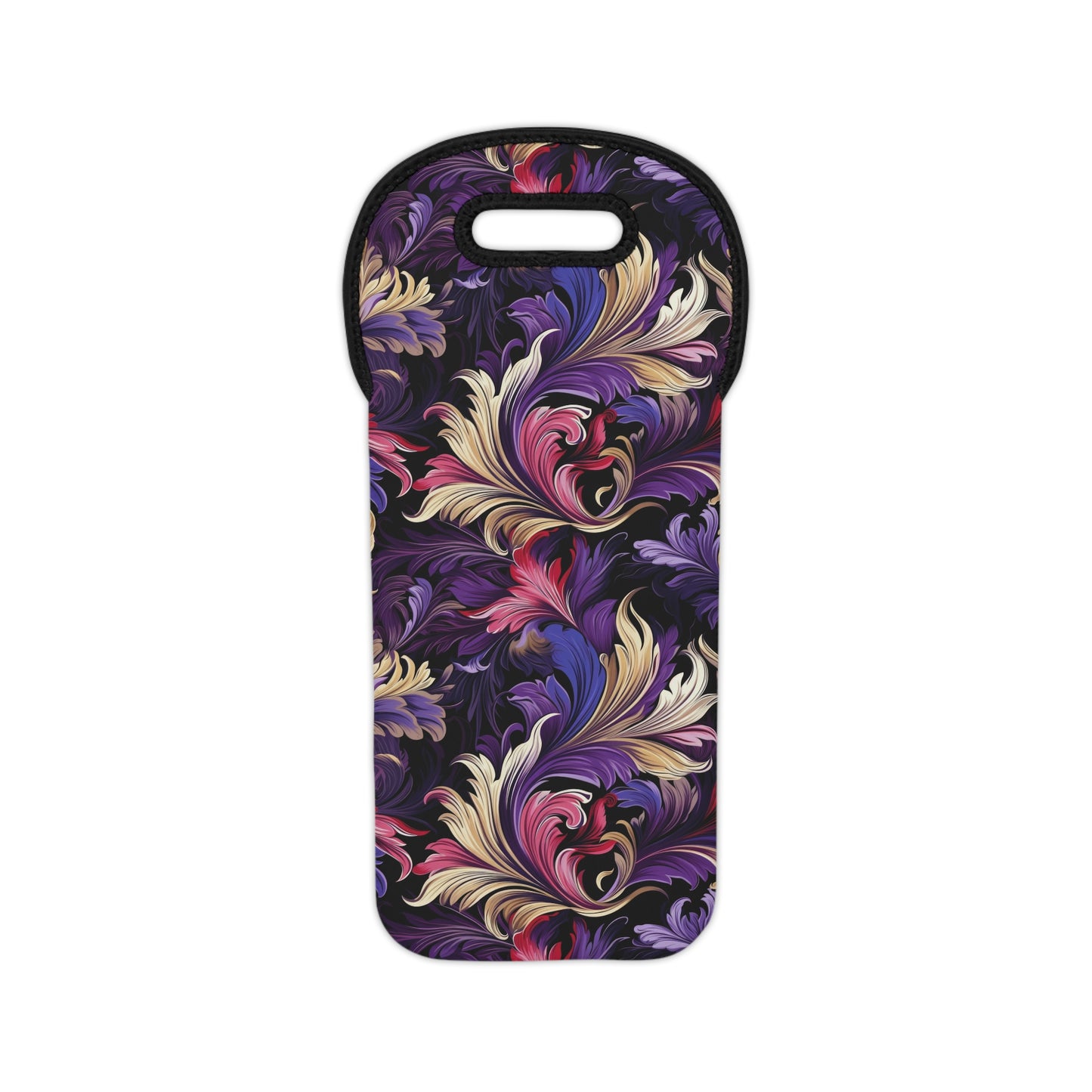 Purple, Gold & Pink Floral Swirls of Foliage Design Wine Tote Bag Reusable Eco Friendly