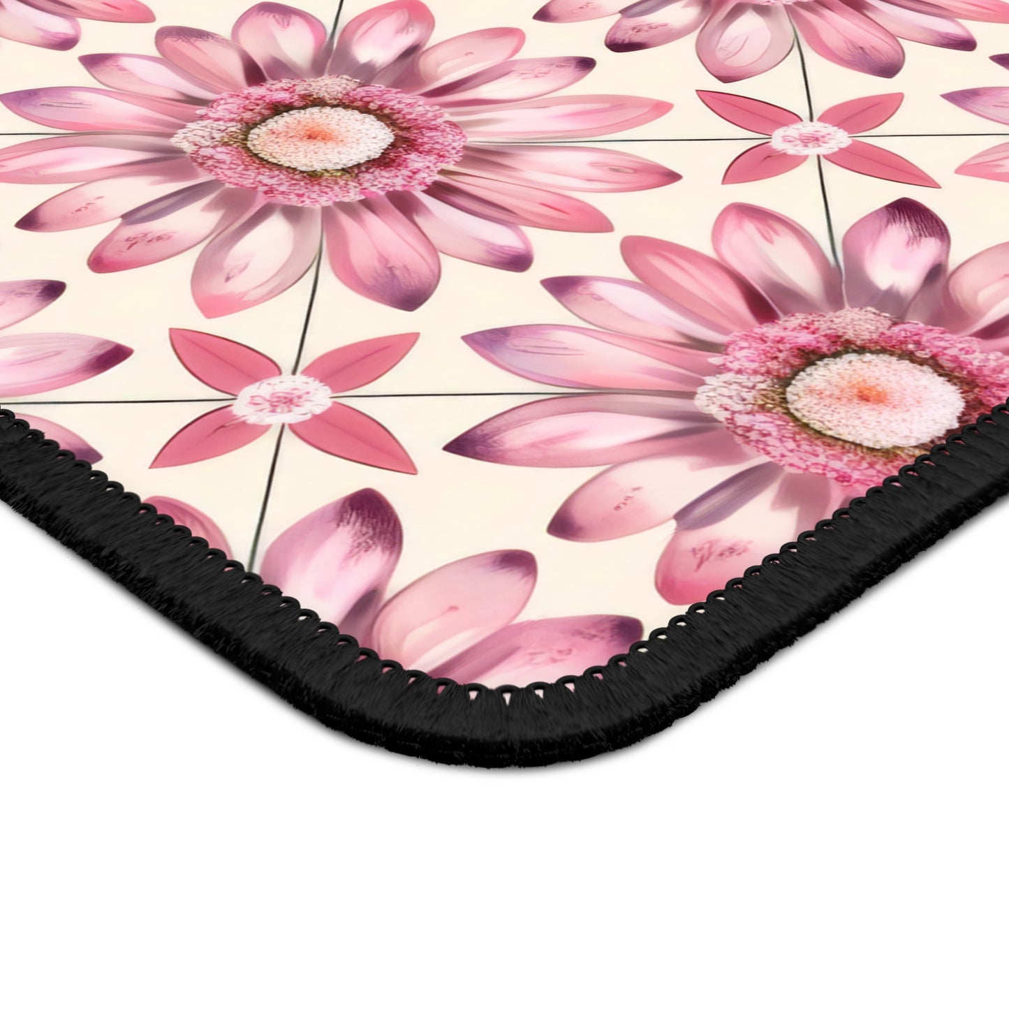 Radiant Pink Daisy Floral Pattern Mouse Pad with Finished Edges